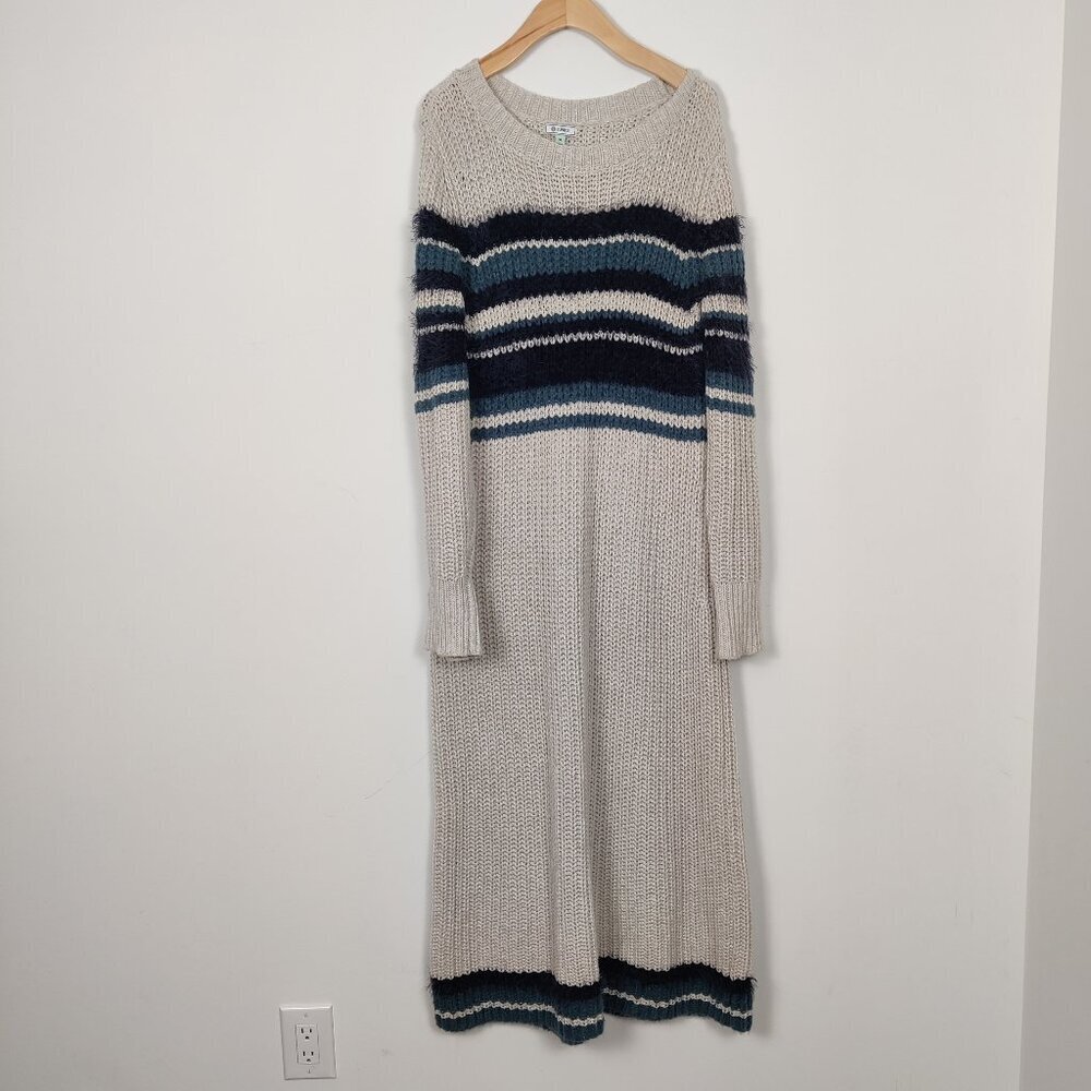 Susina Women's Maxi Knit Dress Long Sleeve Color Block Cream Blue Size XL Cotton